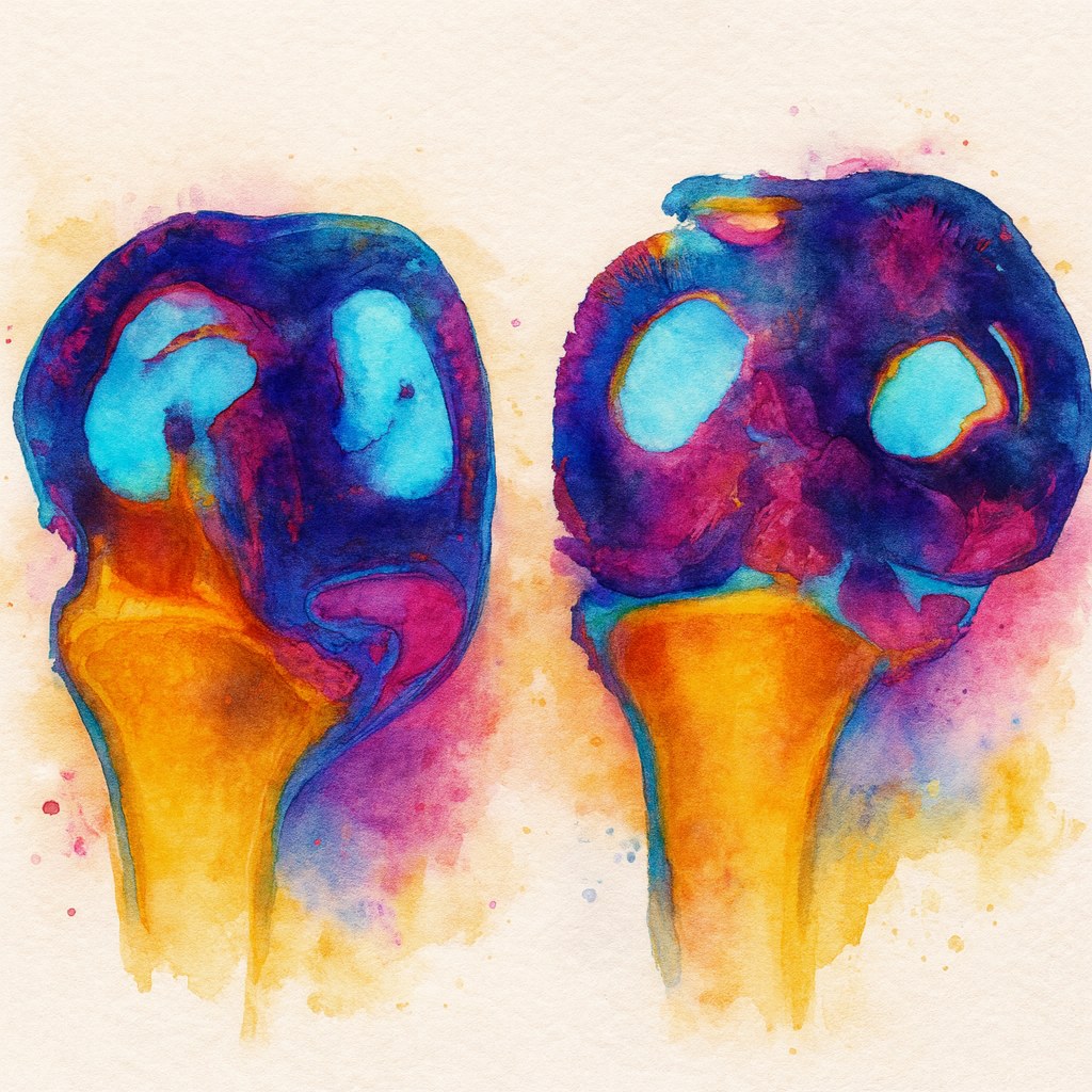 Illustration comparing knee menisci under different loading conditions