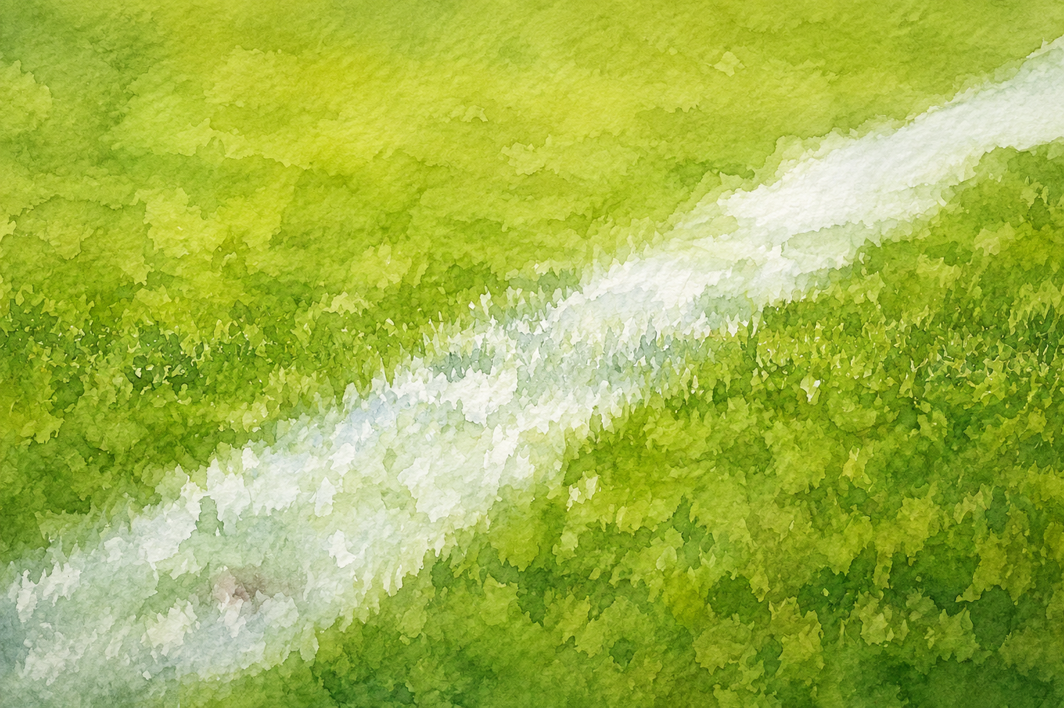 Watercolor illustration of an artificial turf field with a white yard line